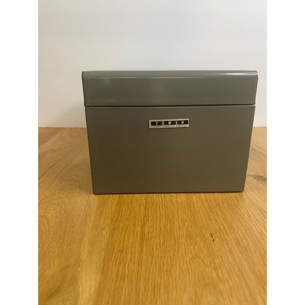 Tower Sears Roebuck Metal Index‎ Card Box Gray Good Vintage Industrial 8.5x6x5.5
